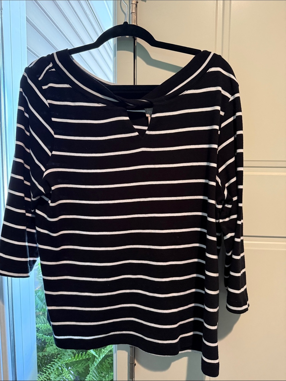 Chico's Black and White Striped Long Sleeve Top